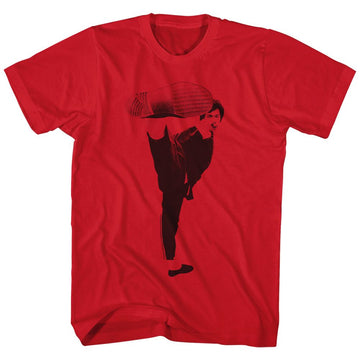 Bruce Lee-Kick-Red Adult S/S T-Shirt - Red