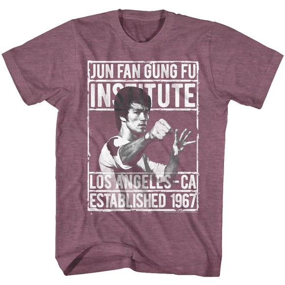 Bruce Lee-Institute2-Vintage Maroon Heather Adult S/S T-Shirt - Vintage Maroon Heather