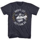 Bruce Lee-Circle Burst-Navy Heather Adult S/S T-Shirt - Navy Heather