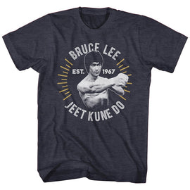 Bruce Lee-Circle Burst-Navy Heather Adult S/S T-Shirt - Navy Heather