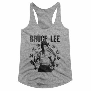 Bruce Lee-Chux-Gray Heather Ladies Slimfit Racerback-S - Gray Heather