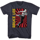 Bruce Lee-Bruce Lee Kick-Navy Heather Adult S/S T-Shirt - Navy Heather