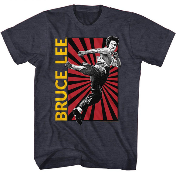 Bruce Lee-Bruce Lee Kick-Navy Heather Adult S/S T-Shirt - Navy Heather