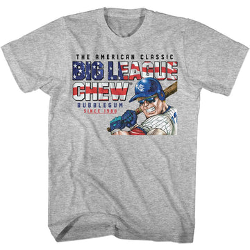 Big League Chew-Big League Chew America Text-Gray Heather Adult S/S T-Shirt - Gray Heather