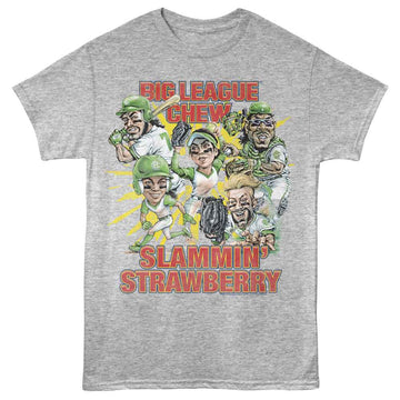 Big League Chew-Big League Chew Slammin Strawberry Group-Gray Heather Adult S/S T-Shirt - Gray Heather