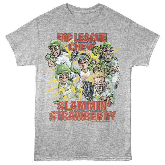 Big League Chew-Big League Chew Slammin Strawberry Group-Gray Heather Adult S/S T-Shirt - Gray Heather