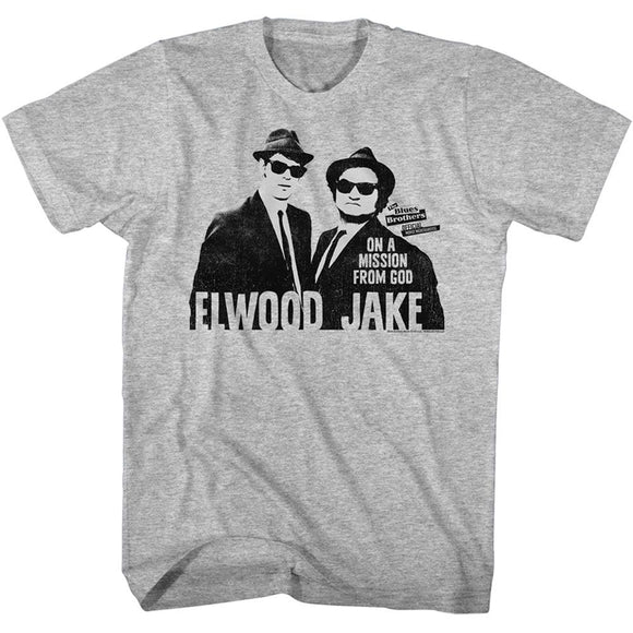 The Blues Brothers-Mission From God-Gray Heather Adult S/S T-Shirt - Gray Heather