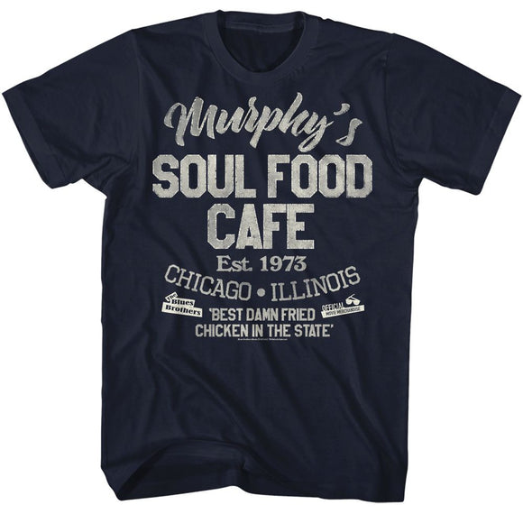 The Blues Brothers-Soul Food Cafe-Navy Adult S/S T-Shirt - Navy