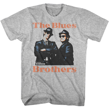 The Blues Brothers-Blues Bros-Gray Heather Adult S/S T-Shirt - Gray Heather
