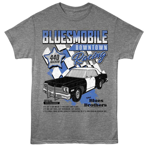The Blues Brothers-The Blues Brothers Bluesmobile-Graphite Heather Adult S/S T-Shirt - Graphite Heather