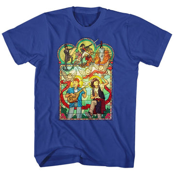 Bill And Ted-Stained Glass-Royal Adult S/S T-Shirt - Royal