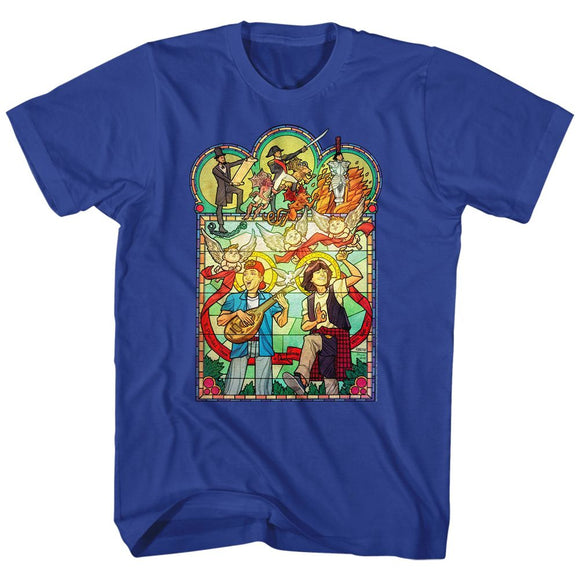 Bill And Ted-Stained Glass-Royal Adult S/S T-Shirt - Royal