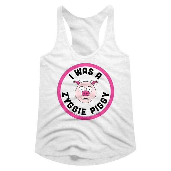 Bill And Ted-Zyggie Piggy-White Ladies Slimfit Racerback-S - White