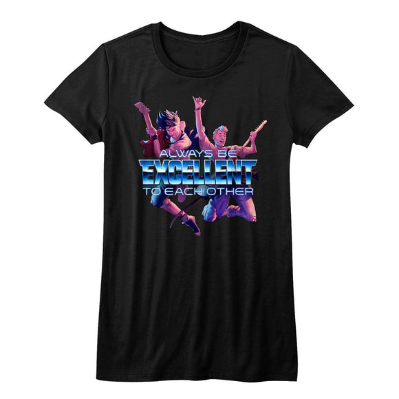 Bill And Ted-Always Excellent-Black Ladies S/S T-Shirt - Black