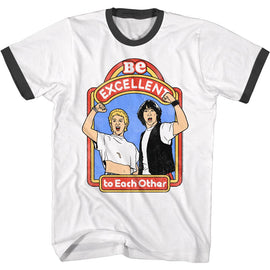 Bill And Ted-Excellent Storybook-White Black Adult S/S Ringer T-Shirt - White Black