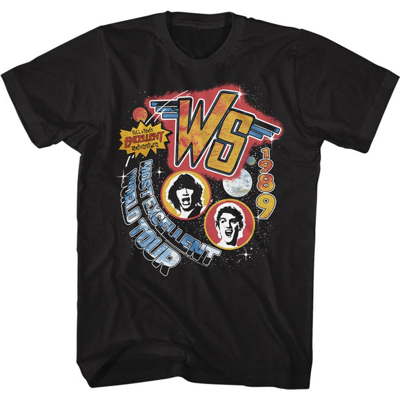 Bill And Ted-Worldtour-Black Adult S/S T-Shirt - Black