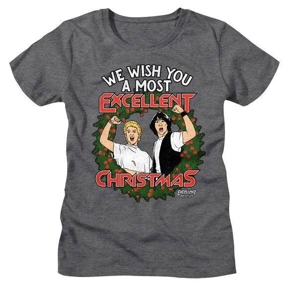 Bill And Ted-Bill And Ted Excellent Christmas-Deep Heather Ladies S/S T-Shirt - Deep Heather