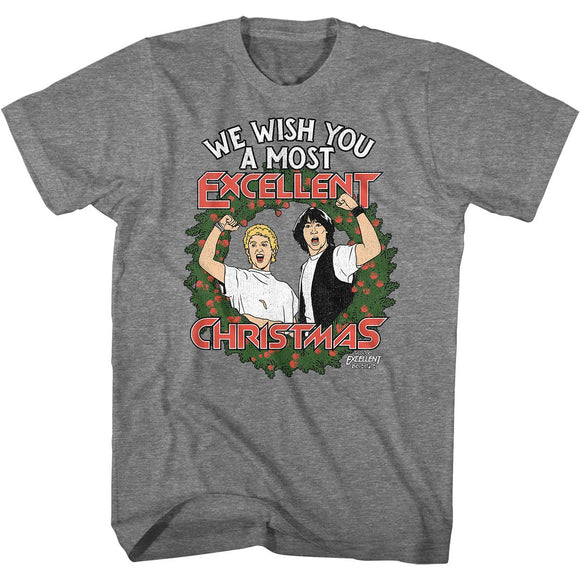 Bill And Ted Excellent Christmas Graphite Heather Adult S/S T-Shirt S - Graphite Heather