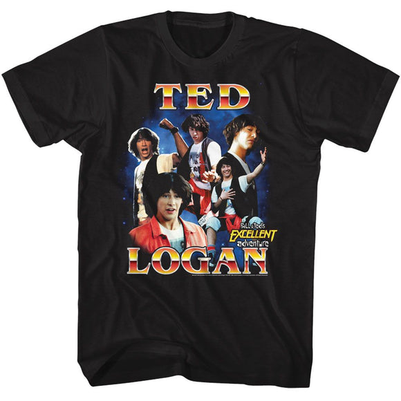Bill And Ted-Bill And Ted Collage-Black Adult S/S T-Shirt - Black