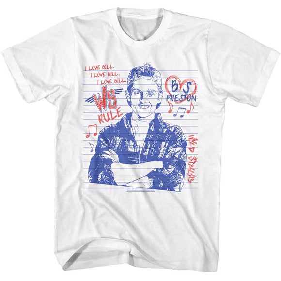 Bill And Ted-Bill And Ted Bill Notebook Doodle-White Adult S/S T-Shirt - White