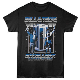 Bill And Ted-Bnt Phone Booth And Stars-Black Adult S/S T-Shirt - Black
