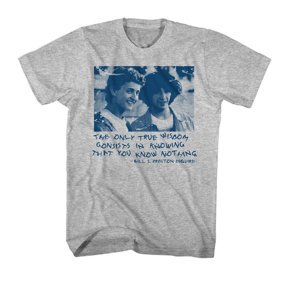 Bill And Ted-Knowing Nothing Halftone-Gray Heather Adult S/S T-Shirt - Gray Heather