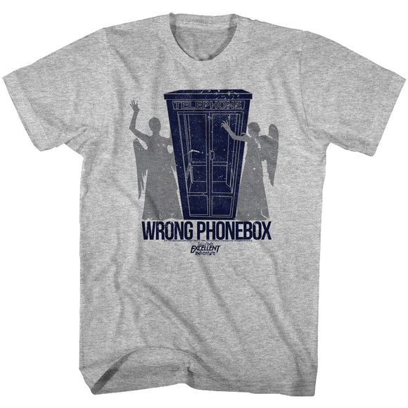 Bill And Ted-Wrong Phonebox-Gray Heather Adult S/S T-Shirt - Gray Heather