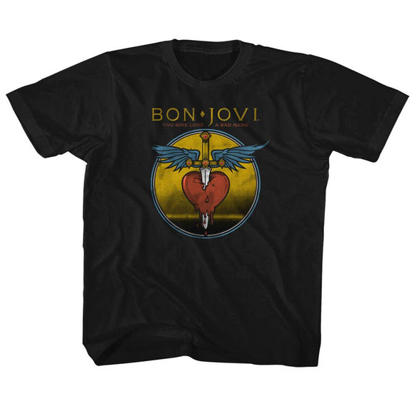 Bon Jovi-Bad Name-Black Youth S/S T-Shirt (7-8) - Black