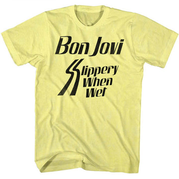 Bon Jovi-Slippery When-Yellow Heather Adult S/S T-Shirt - Yellow Heather