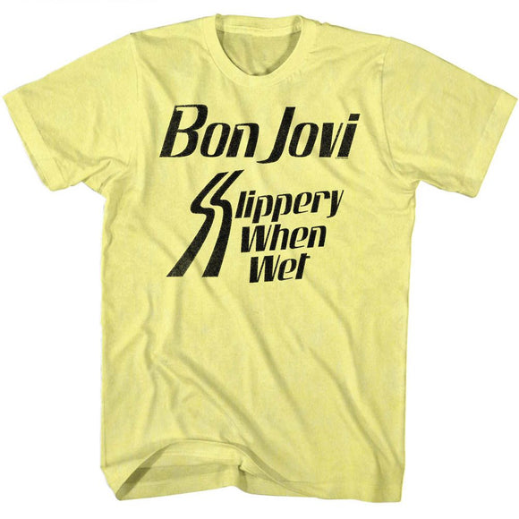 Bon Jovi-Slippery When-Yellow Heather Adult S/S T-Shirt - Yellow Heather