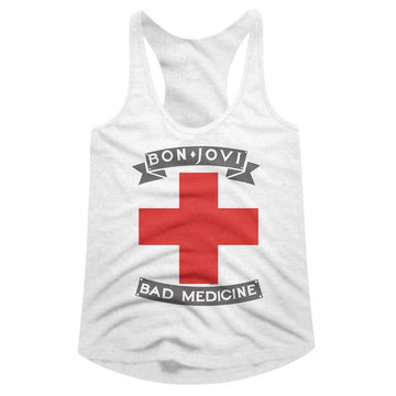 Bon Jovi-Badmed-White Ladies Slimfit Racerback-S - White