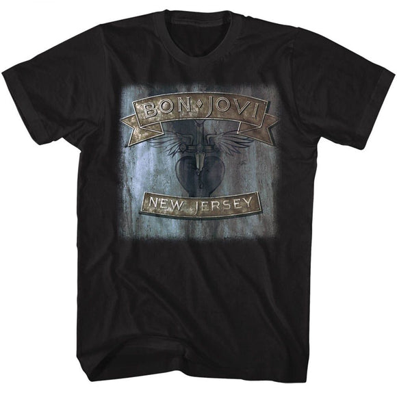 Bon Jovi-New Jersey-Black Adult S/S T-Shirt - Black