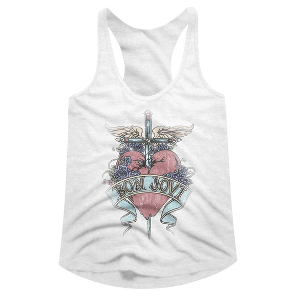 Bon Jovi-Pierced-White Ladies Slimfit Racerback-S - White