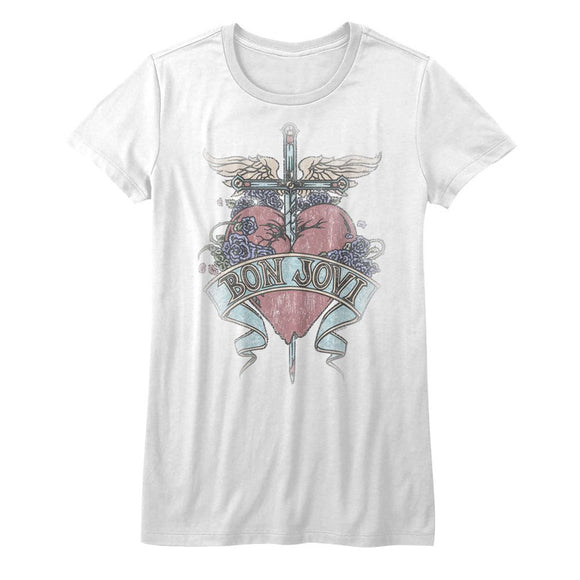 Bon Jovi-Pierced-White Ladies S/S T-Shirt - White