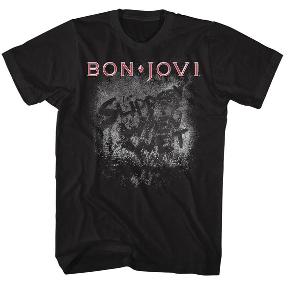 Bon Jovi-More Slippery-Black Adult S/S T-Shirt - Black