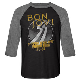 Bon Jovi-World Tour-Vintage Black/Premium Heather Adult 3/4 Sleeve Raglan-S - Vintage Black/Premium Heather