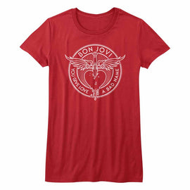 Bon Jovi-Bad Name-Red Ladies S/S T-Shirt - Red