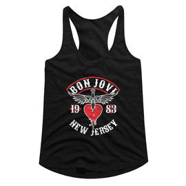 Bon Jovi-Nj38-Black Ladies Slimfit Racerback-S - Black