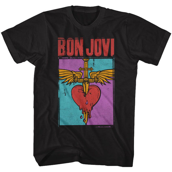 Bon Jovi-Heart And Dagger-Black Adult S/S T-Shirt - Black