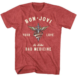 Bon Jovi-Heart And Dagger-Red Heather Adult S/S T-Shirt - Red Heather