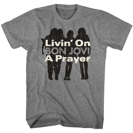 Bon Jovi-Livin On A Prayer-Graphite Heather Adult S/S T-Shirt - Graphite Heather