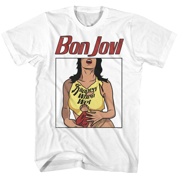 Bon Jovi-Slippery When Wet-White Adult S/S T-Shirt - White