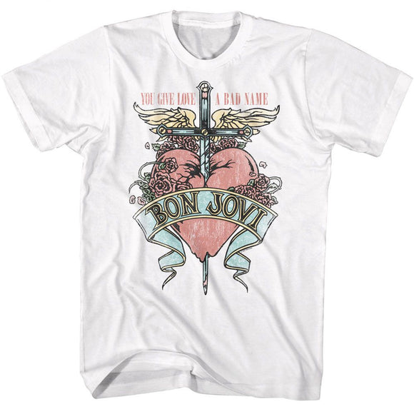 Bon Jovi-Bon Jovi Love A Bad Name-White Adult S/S T-Shirt - White
