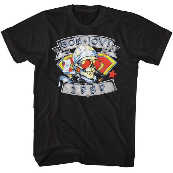 Bon Jovi-Bon Jovi 1989 Skull Man-Black Adult S/S T-Shirt S - Black