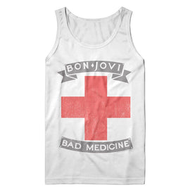 Bon Jovi-Bon Jovi Bad Medicine Cross-White Adult Tank-S - White