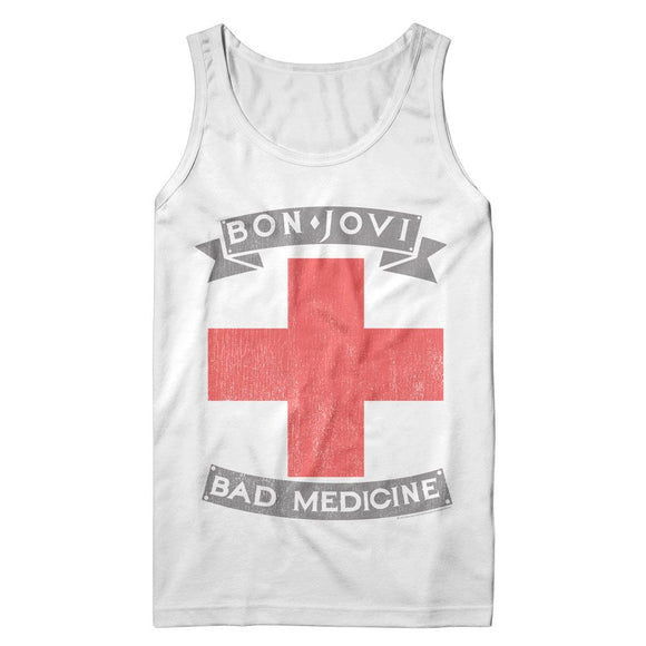 Bon Jovi-Bon Jovi Bad Medicine Cross-White Adult Tank-S - White