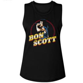 Bon Scott-Bon Scott Gold Name-Black Ladies Muscle Tank-S - Black