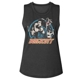 Bon Scott-Bon Scott Multi Image Circle-Charcoal Ladies Na Muscle Tank-S - Charcoal