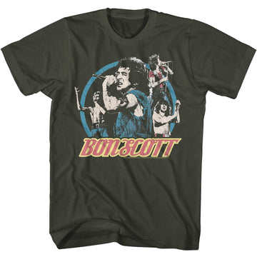Bon Scott-Bon Scott Multi Image Circle-Smoke Adult S/S T-Shirt - Smoke