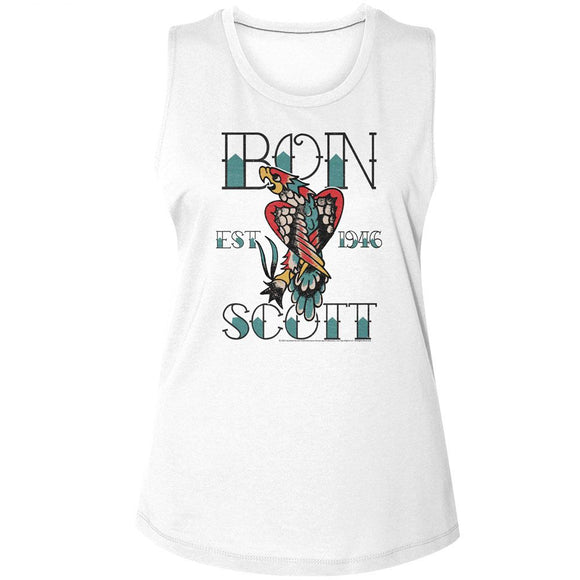 Bon Scott-Bon Scott Tattoo-White Ladies Muscle Tank S - White